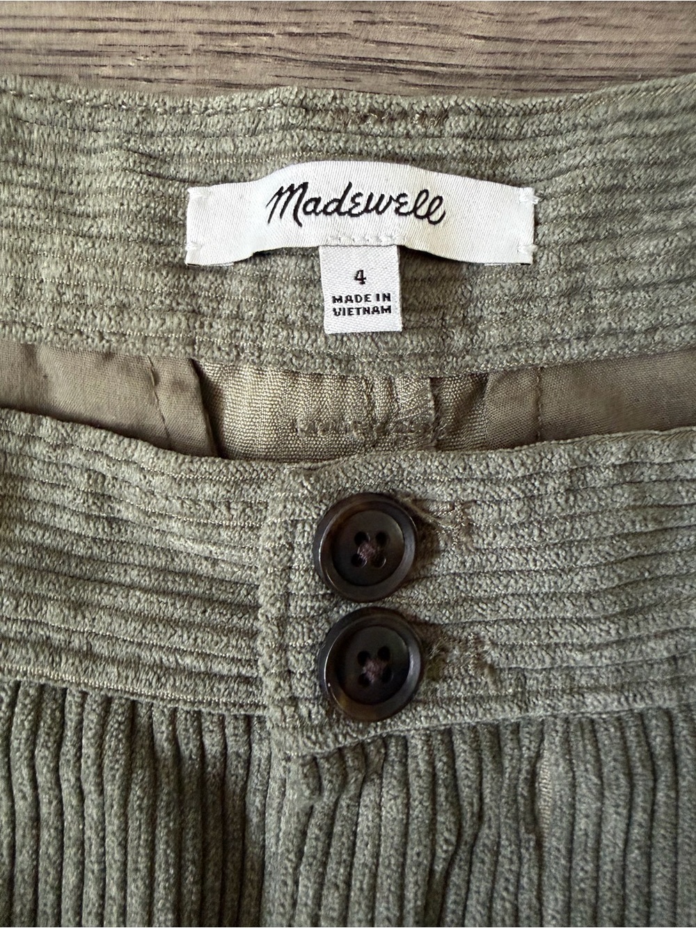 Madewell Womens Corduroy High Rise Pleated Tapered Olive Green Pants Size 4 - Picture 9 of 15
